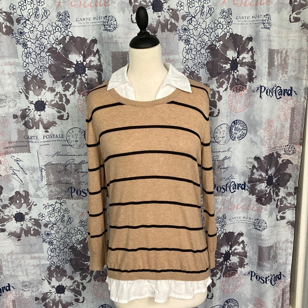 August Silk Tan and Black Striped Sweater